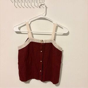 Maroon Babydoll Tank Top with Gold Buttons